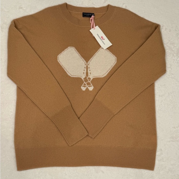 NWT Vineyard Vines Camel 100% Cashmere Pickleball Intarsia Sweater Size: XS - Picture 12 of 13
